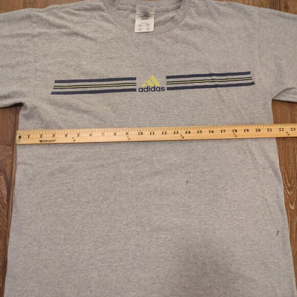 Y2K Adidas Adult Large Shirt Center Logo Stripe Heather Soccer Retro Sports Run - Picture 6 of 7